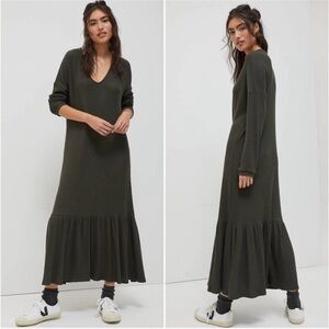 NWT Anthropologie Saturday/Sunday Taylor Flounced Rib Maxi Dress in Olive XS